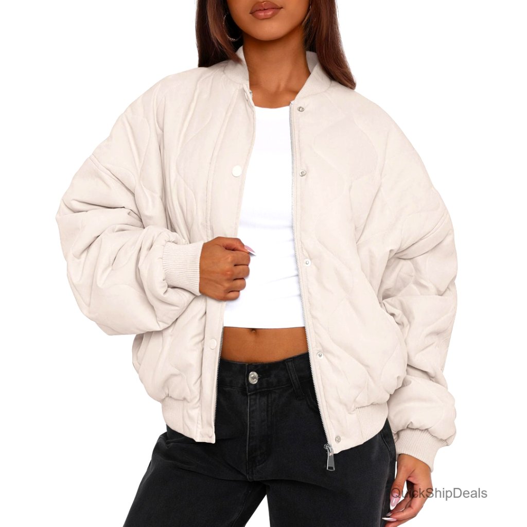 Women's Quilted Bomber Jacket Lightweight Cropped Zip Puffer With Pockets